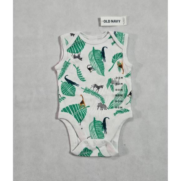 NWT Old Navy Unisex Animal Leaf Print‎ Snap Closure Sleeveless Onesie 0-3 Months - Picture 1 of 3